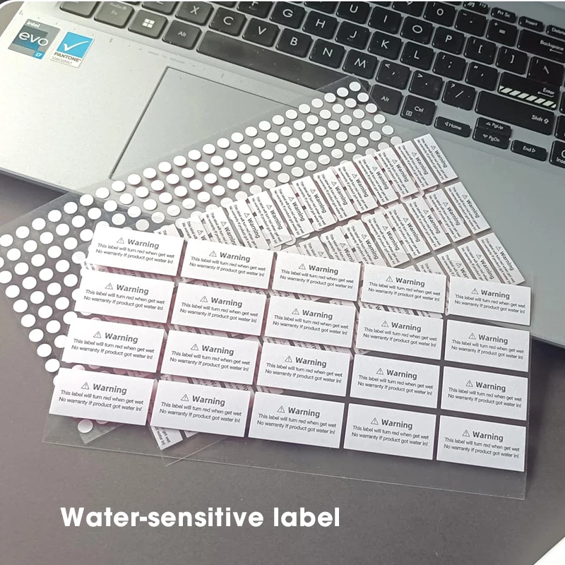 Water-Activated Color-Changing Security Labels Red PET Liquid Contact Indicator Paper Stickers Packaging Included