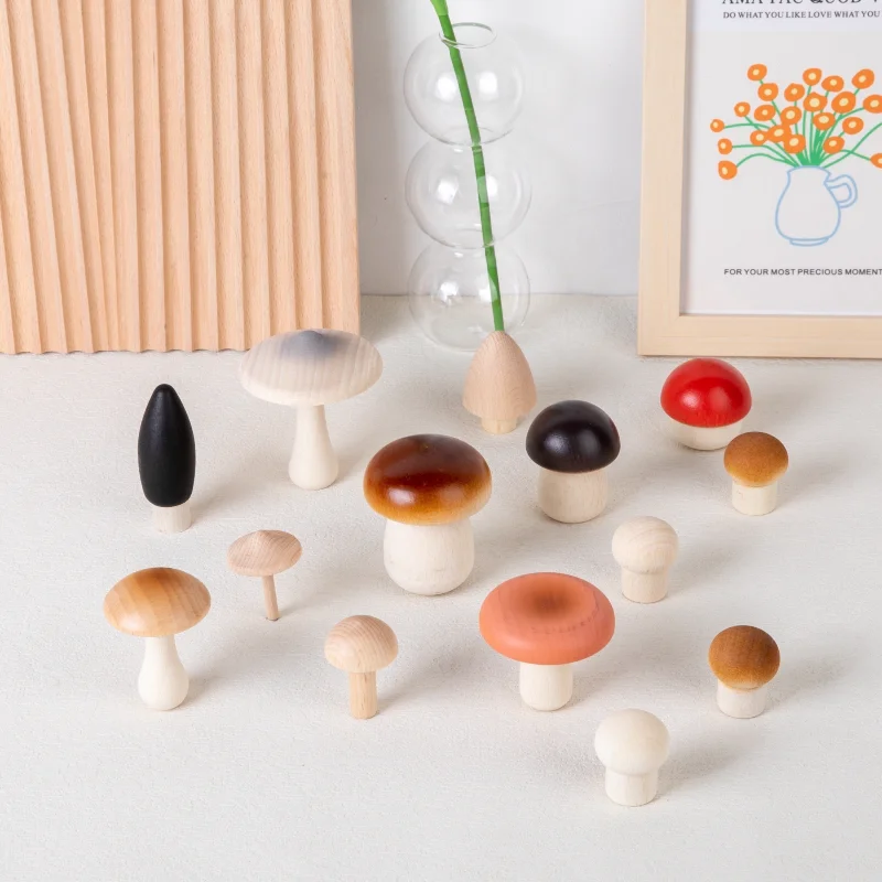 Wooden Simulation Mushroom Game Cute Beech Crafts Decors Wood Baby