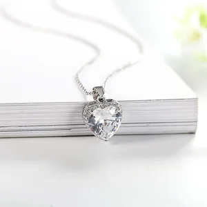 Christmas Gift 925 Sterling Silver Rhodium Plated Pendants Beautiful Large Love Heart Rhinestone Pendant