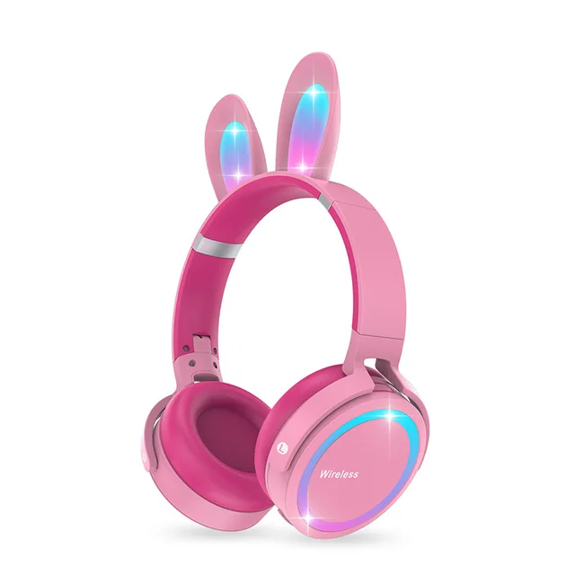 Cute PM05 colorful gifts for girls boys high quality wireless stereo LED light rabbit ear earphone headphone headset