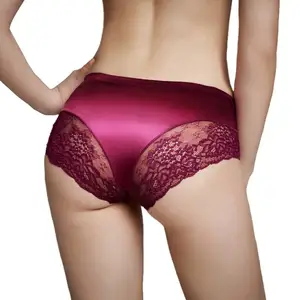 Wholesale Silk Satin Underpants Women Traceless Briefs Ladies Ice Silk Panties Low Rise Seamless Lace Sexy Underwear