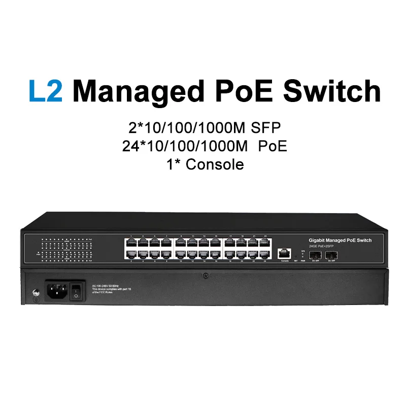 Gigabit 24 PoE 2 SFP Fiber Ports Managed Ethernet Layer 2 Switch Support Qos VLAN STP details