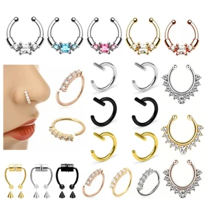 Stainless Steel Non-Piercing Nose Stud Ring Fashionable Nose Hoop Body Jewelry Fake Septum Piercing False Body Jewelry