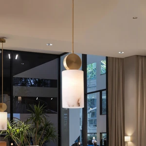Modern Luxury Single White Marble Pendant Light Elegant Copper Chandelier for Hotel Bar Kitchen Island Small Lamp Size