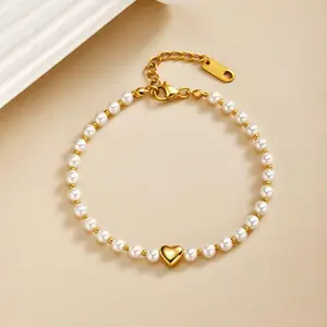 Ins Simple Style Women Heart Spacer Beaded Bracelets Adjustable Chain Pearl Beads Jewelry Bracelet