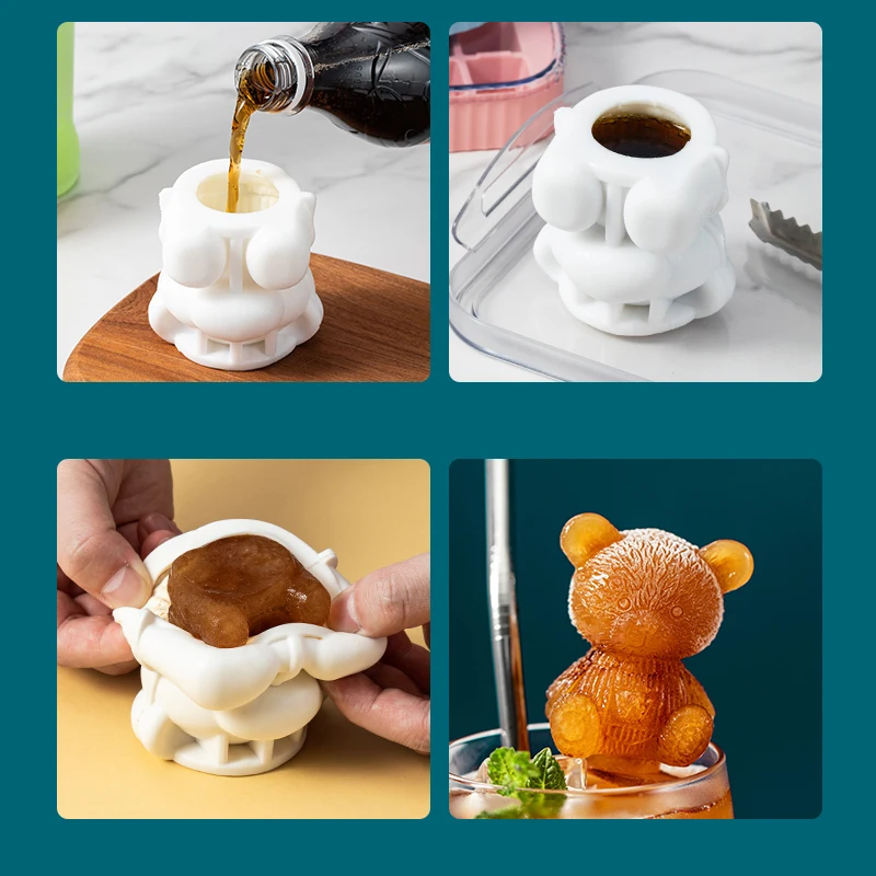 3D Teddy Bear Ice Cube Mold, Silicone Animal Mold, Soap Candle Mold, Ice  Cube for Coffee, Milk, Tea, Candy Gummy Fondant, Cake Baking, Cupcake  Topper