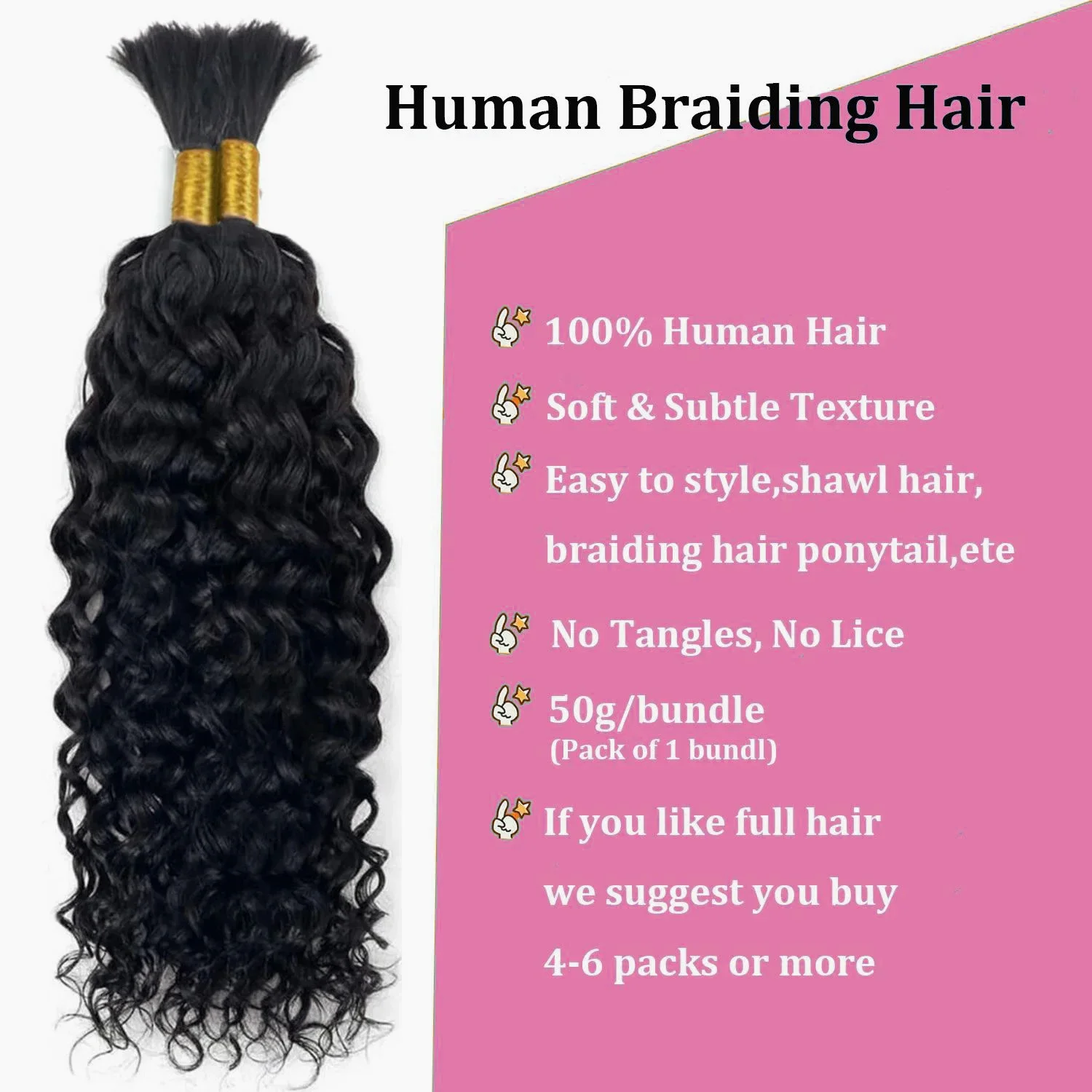 Deep Wave Remy Human Hair Bulk for Braiding, Curly Hair Extension for Boho Braids_voghion.com