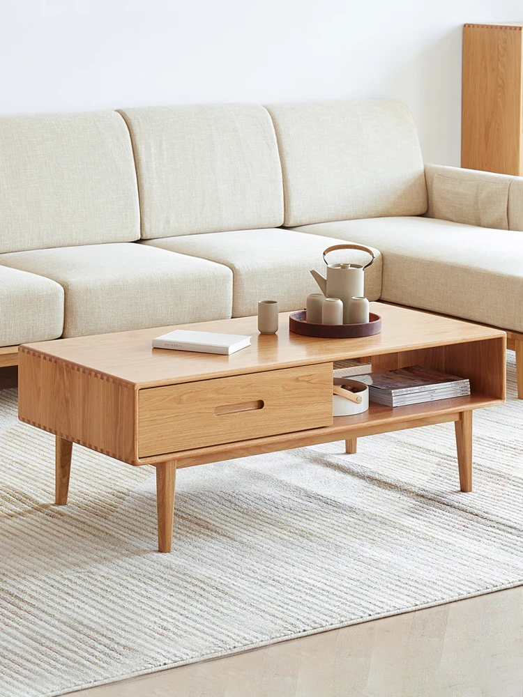 F8071 Wholesale Solid Oak Wood Living Room Furniture With 2 Drawers And 1 Grid Nordic Simple