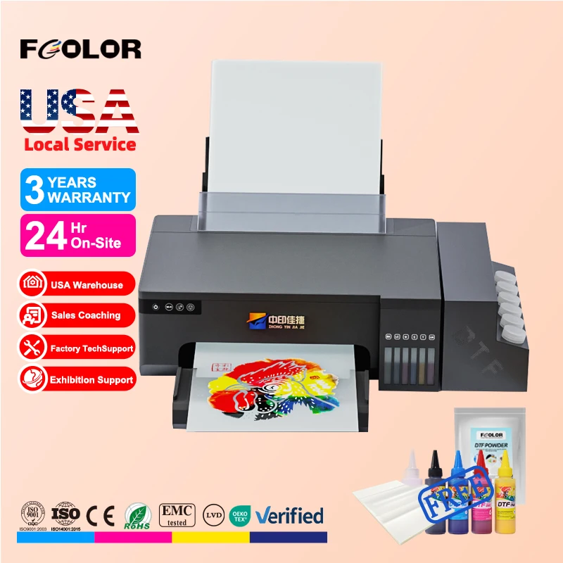 FCOLOR 2024 Smart DTF Printer Easy-to-Operate Epson L8050/8058 Direct to Film A4 DTF Printer on T-shirt