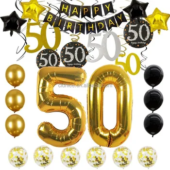 Nice 50th Birthday Decorations 30 Years Old Birthday Party Decoration Supplies Gold Black Balloons Birthday Banner Balloons Set