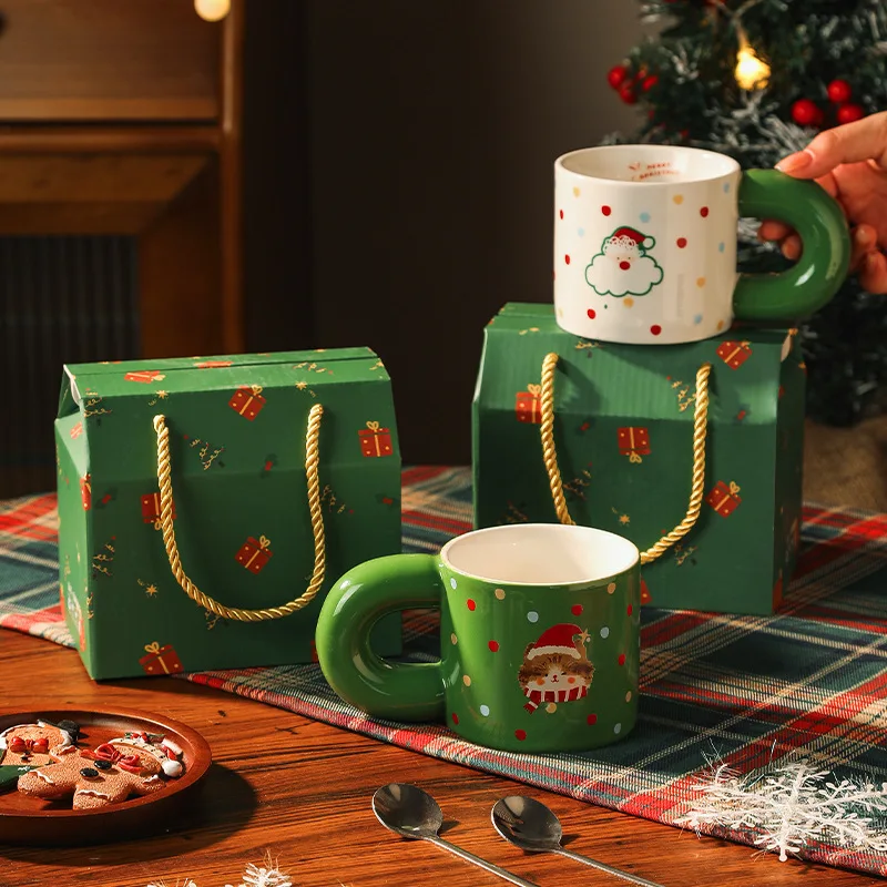 Christmas holiday gift ceramic fat mug with handle gift high quality ins style cute mug with gift box