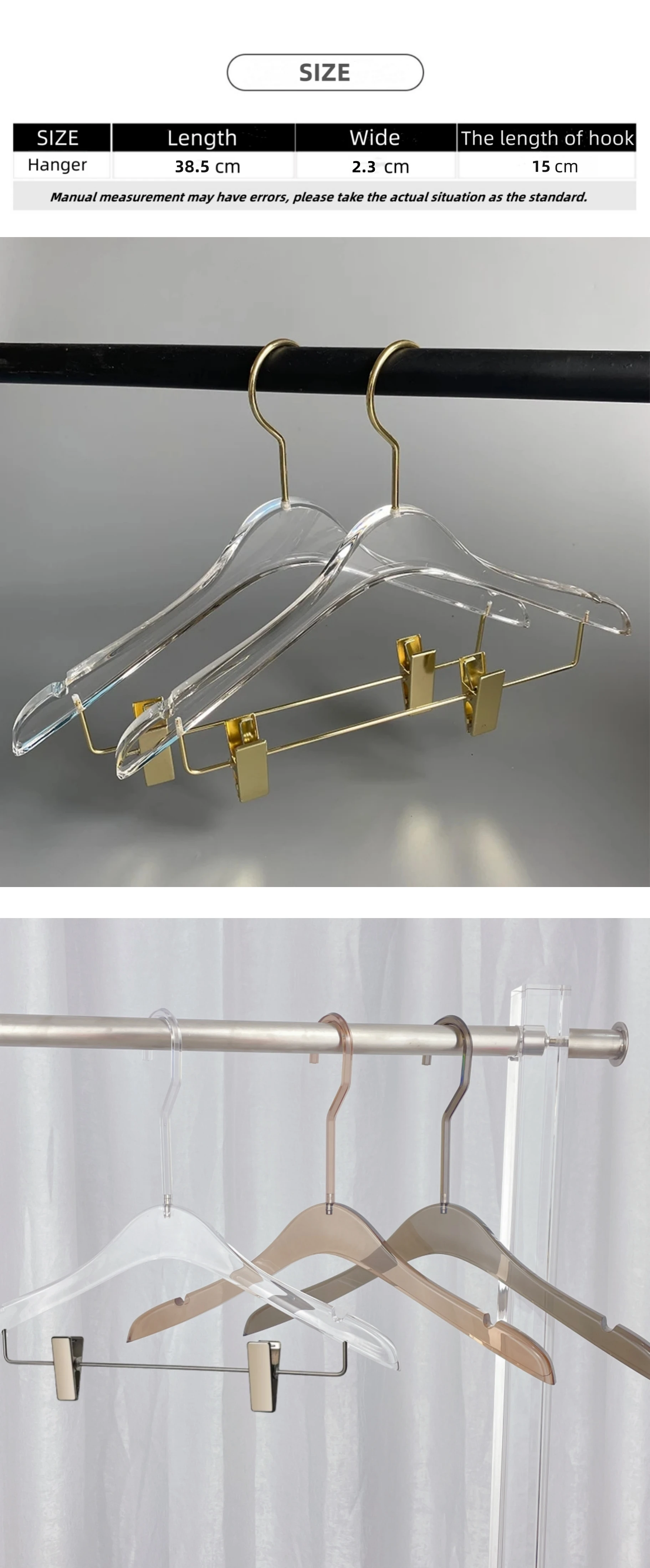 Wholesale Acrylic Hangers For Clothes With Gold Clips With Customized