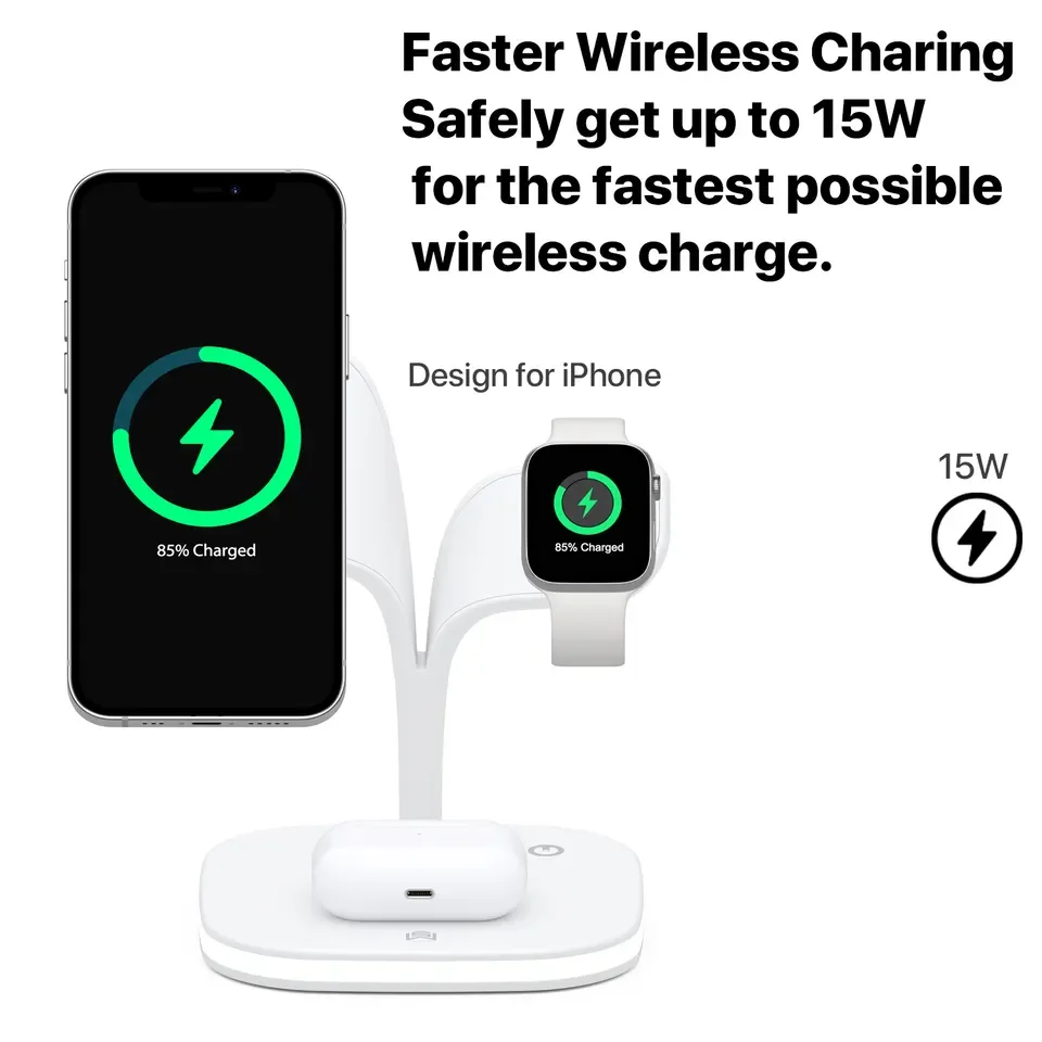 High Quality Adjust Led Light Wireless Charger Phone Holder Magnetic Desktop Station 15W 10W PD Charge Stand With USB Port
