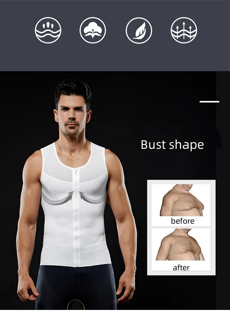 2023 Men's Body Shaper Vest Compression Zipper Tank Top Belly Control