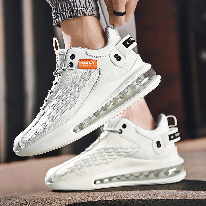 Новые модные дышащие сетчатые кроссовки с воздушной подушкой, повседневные белые, черные кроссовки, спортивные мужские кроссовки без шнуровки с высоким берцем на заказ