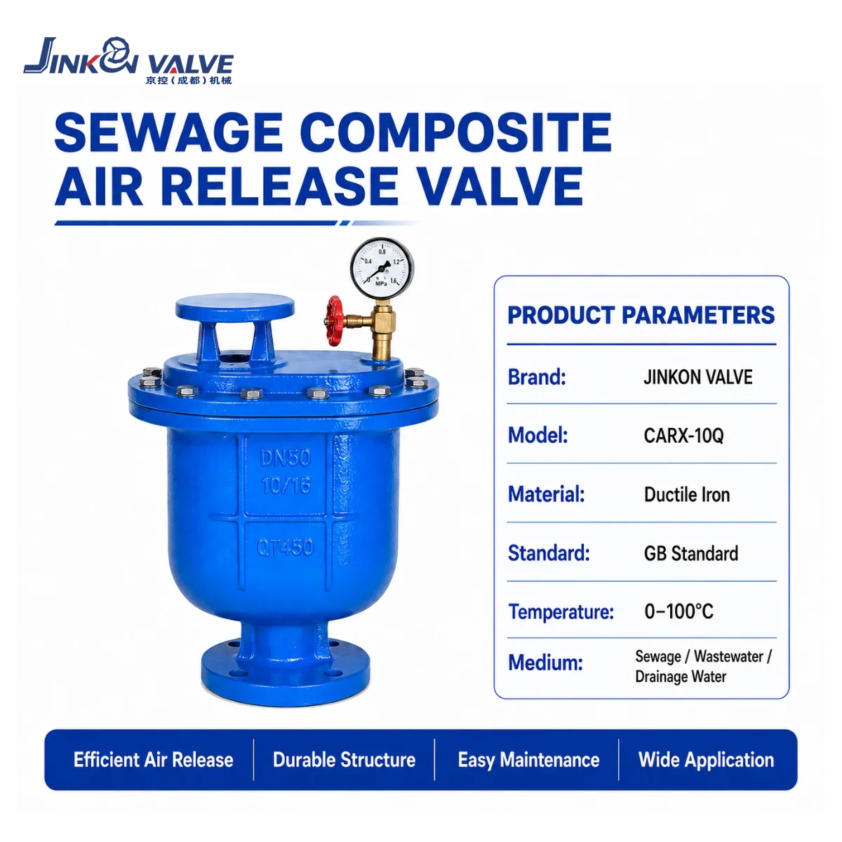 Composite Air Release Valve CARX-10Q Exhaust Vacuum Valve PN16 Double Orifice Structure DN15-DN500 for Municipal Water VALVE