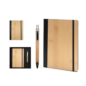 Custom Promotional A5 Eco Diary Journals PU Leather Bamboo Notebook Business Gift Set With Pen