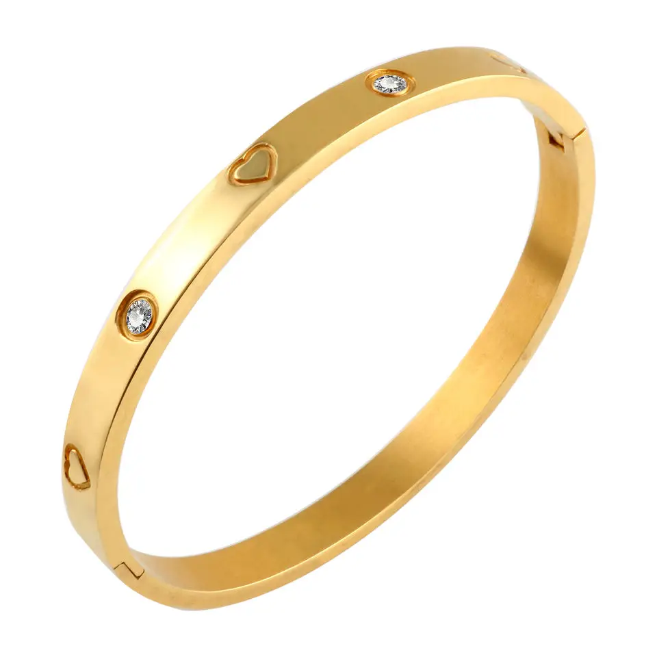 RINTOLER Bracciale Rigido Donna Acciaio Inox Placcato Oro 18K Con Cristalli E Zirconia – 17.2 Cm, Regolabile