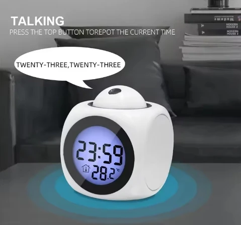 Kids Bedside Mini Desktop Electronic LCD Digital Laser Projection Talking Time Table Alarm Clock with Time Projector