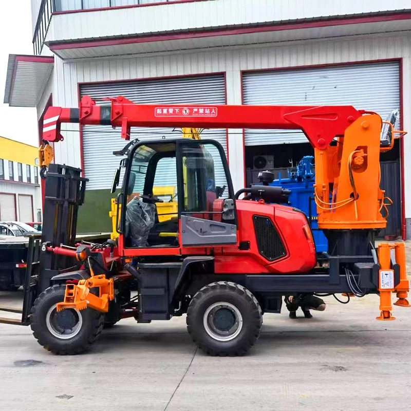 Multi Purpose Four-wheel Drive Off-road 5 Ton Hydraulic Forklift Lift Telescopic Boom Tail Crane