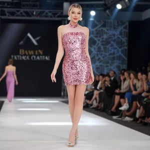 Clothing Manufacturer New-style Neck-hanging Sexy Bow Sequin Elegant Women's Dress Women's Evening Gown