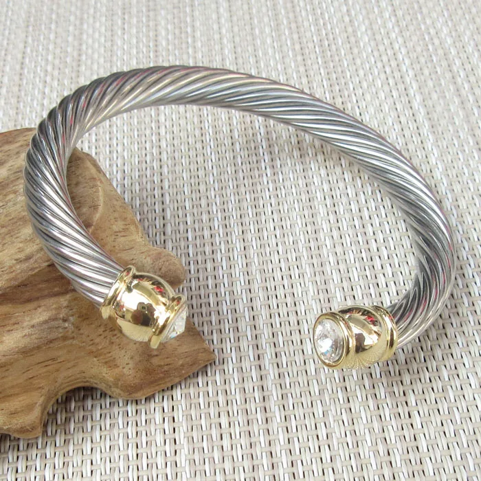 Stainless Steel Twisted Thread Double Color Diamond Bracelet Women Bracelet Stylish Simple Adjustable Jewelry Twisted Bracelets
