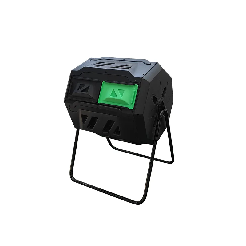 Extra Large Heavy Duty Double Dual Rolling Garden Food Plastic Chamber Compost Waste Tumbler Bin With Metal Stand