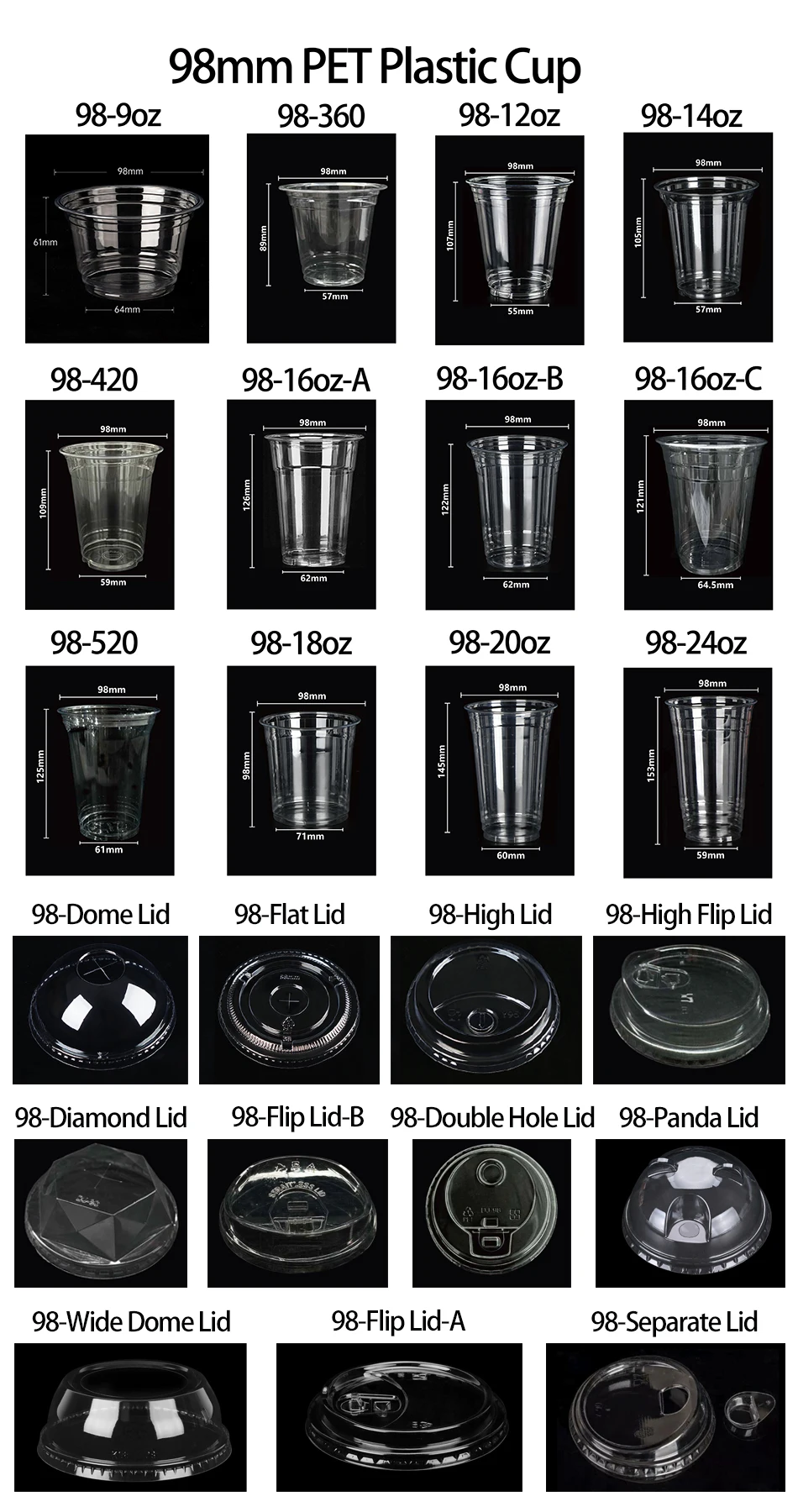 Custom logo 9 10 12 14 16 18 20 22 24 oz Bear clear Cups Disposable PET Cold Drink Cups Ice Coffee Plastic Cups with Lids