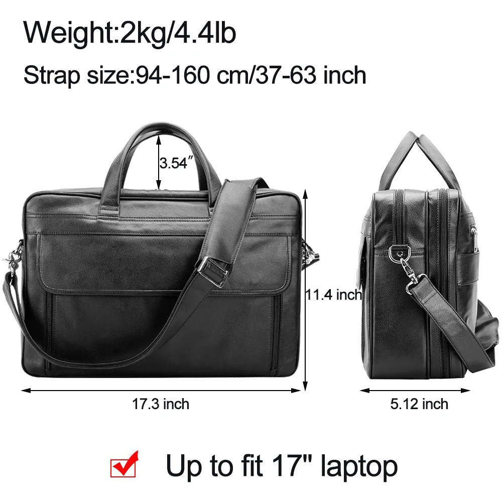 Tiding Fashion Top Grain Real Leather 17 Inch Laptop Briefcase Messenger Bag Black Men Genuine Leather Computer Briefcases