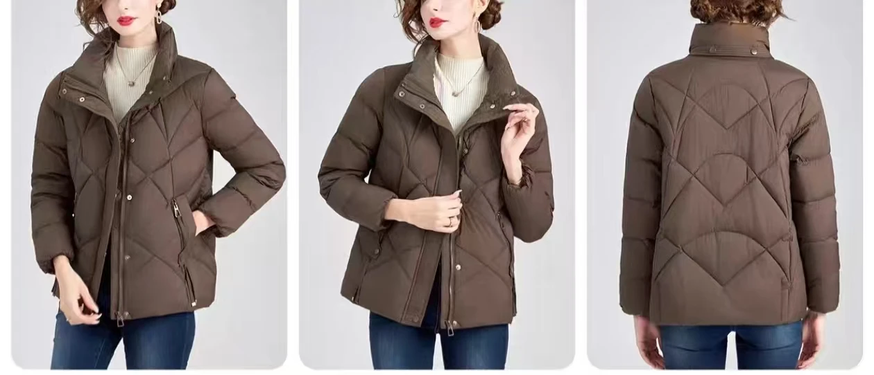 2025Custom Women's Short Length Slim Fit Puff Jacket Thick Warm White Duck Down Thermal Down Coat New Fashionable Style Winter