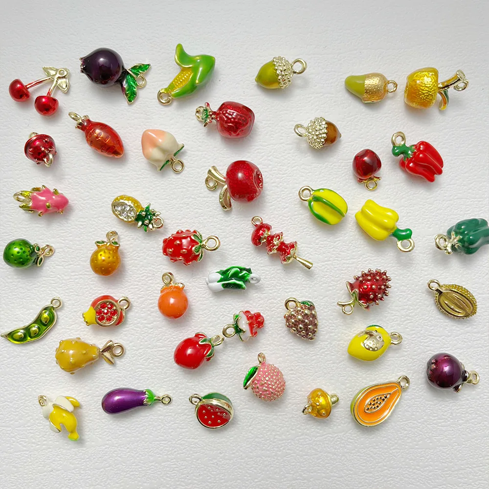Mini DIY Handmade Earrings Cute Stereo Simulation Fruit Vegetable Alloy Pendants Children's Fashion Pendants Charms for Mobile