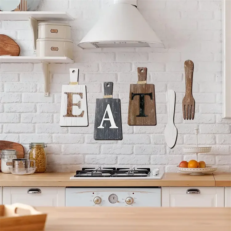 Cutting Board Eat Sign Set Hanging Art Kitchen Eat Sign Fork and Spoon Wall Decor Rustic Country Farmhouse Kitchen Decor
