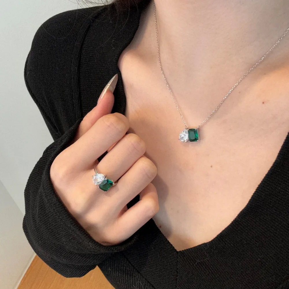 KAKODIY Emerald Zircon Jewelry Stylish 925 Sterling Silver Pendant Double Center Stone Sparkling Geometric detail 7