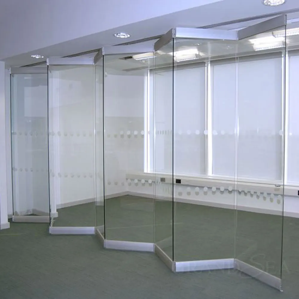 Frameless Glass Partition Clamp Sliding Folding Door Frameless Movable Glass Partition Wall