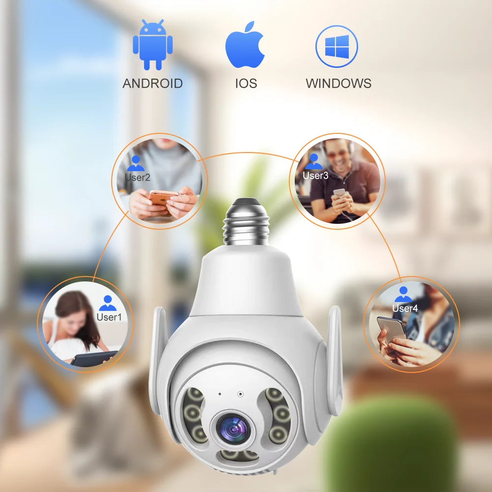 Unique Design 3MP CCTV WIFI Camera Motion Detection Waterproof Surveillance Outdoor E27 Bulb PTZ Camera