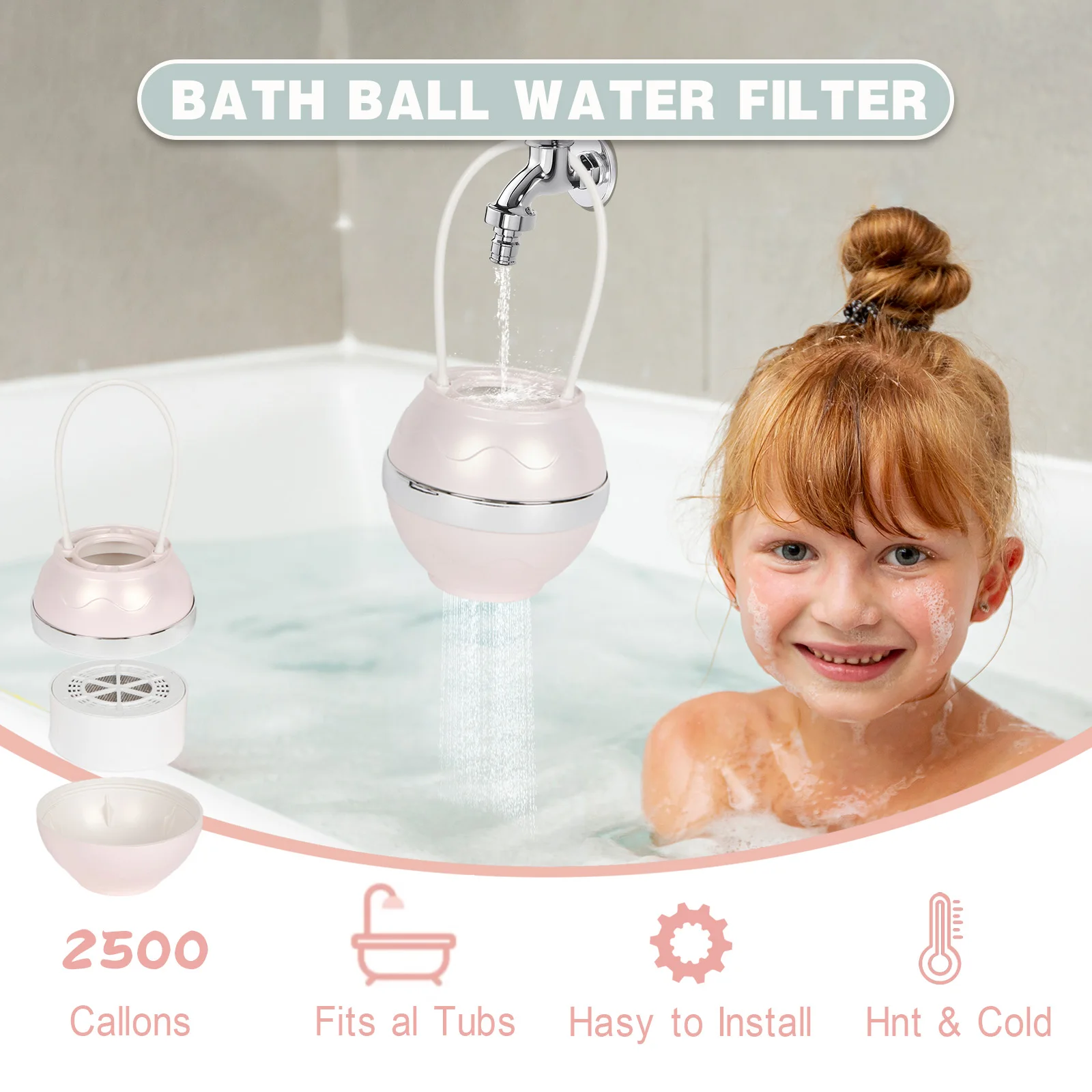 2024 New Design Filter Bath Water Instantly Bath Tub Filter Bath Ball Shower KDF Filter Remove Chlorine Soft Good for Hair Skin