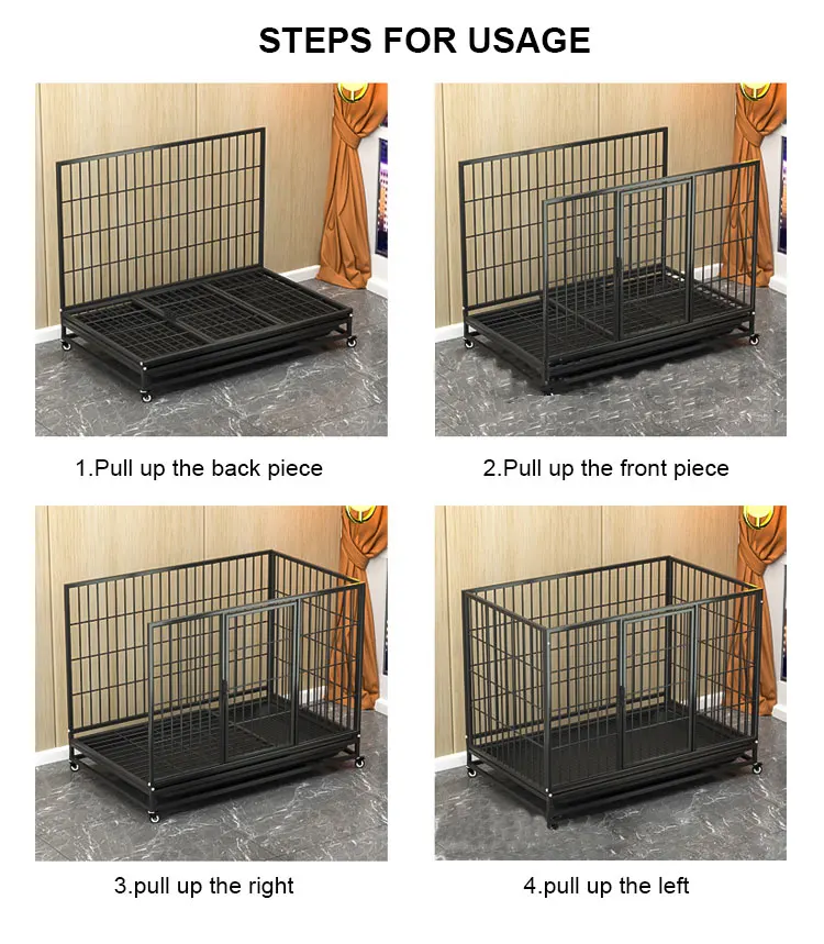 Heavy Duty Foldable Metal Kennels Large Dog Cages With Tray And Moving