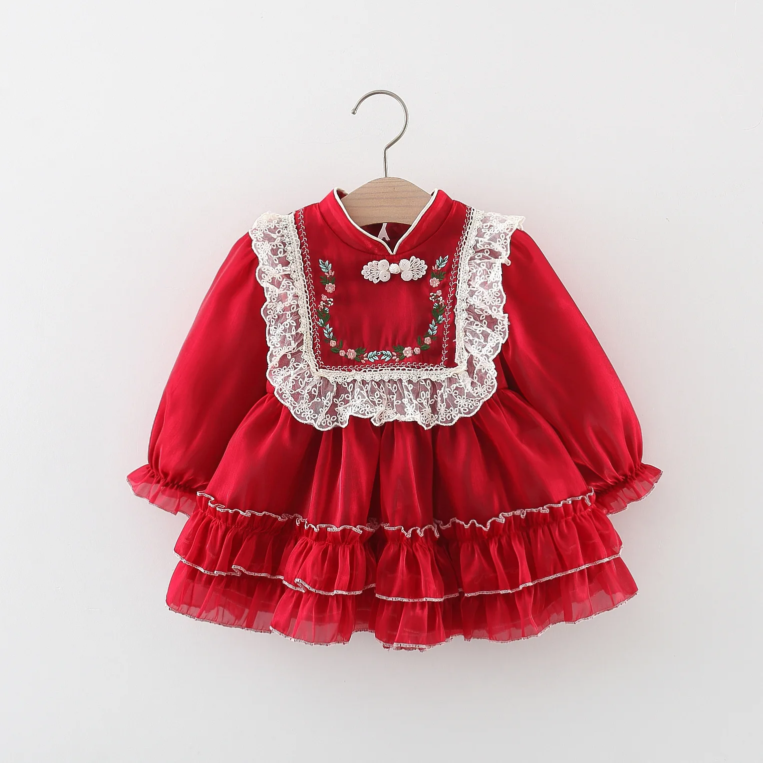 New Spring and Autumn Girls' Lace Embroidered Dress Lace Princess Skirt
