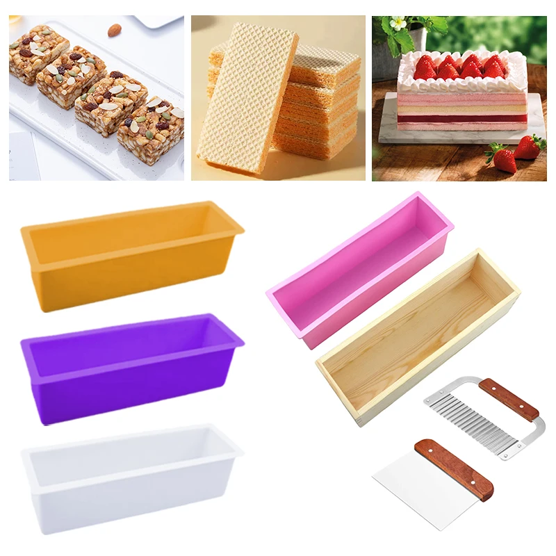 1200ml Rectangular Silicone Soap Mold With Wooden Box and Soap Cutter