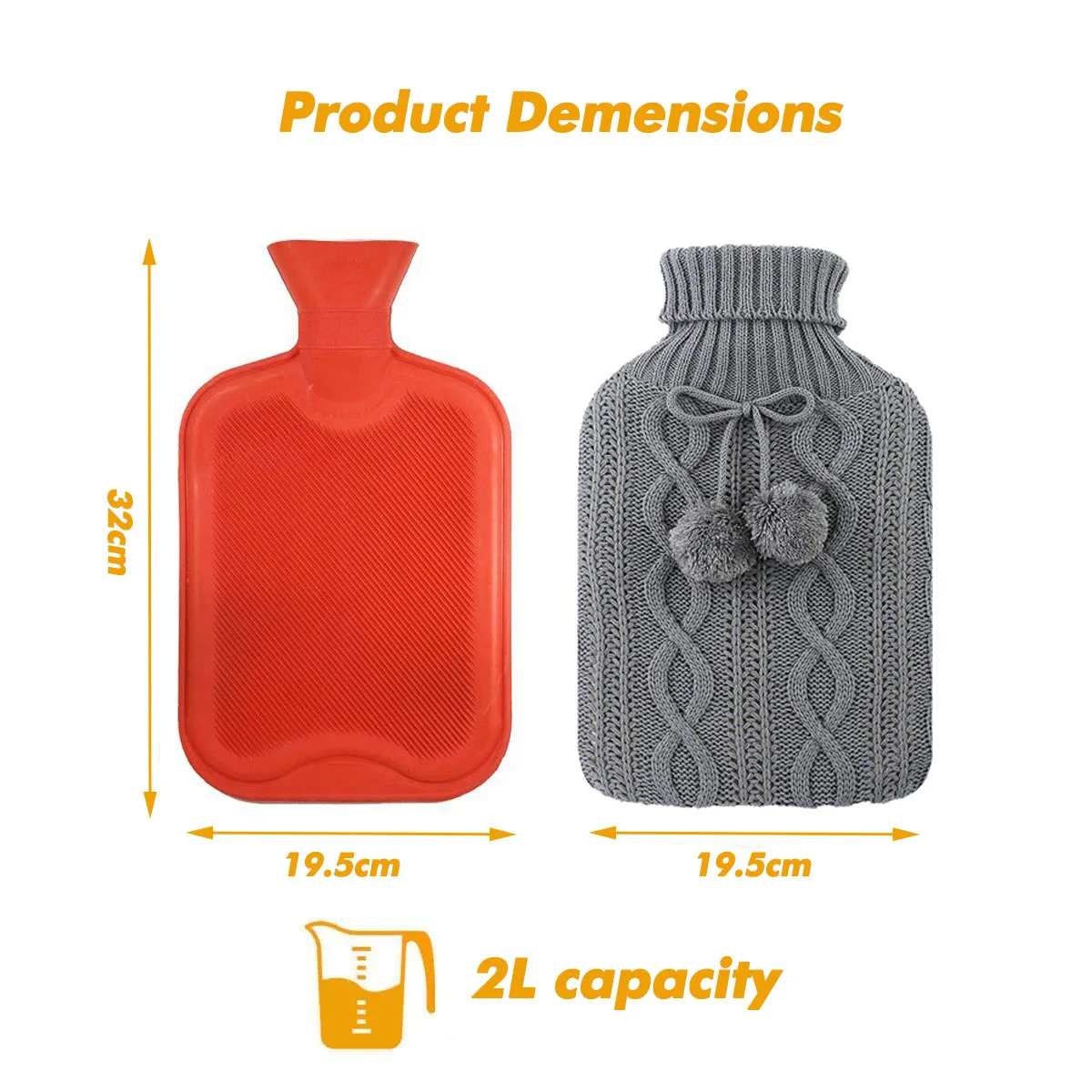 Hot selling high quality british standard cheap rubber hot water bottle water bag 2000ml classic knit cover