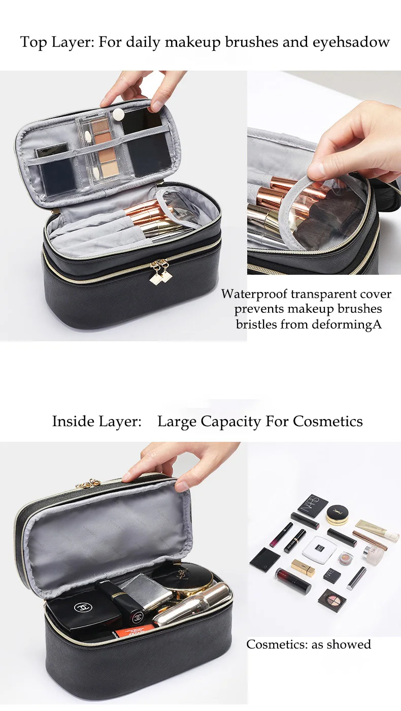 New Design Portable Pu Leather Travel Case Beauty Luxury Makeup Bag
