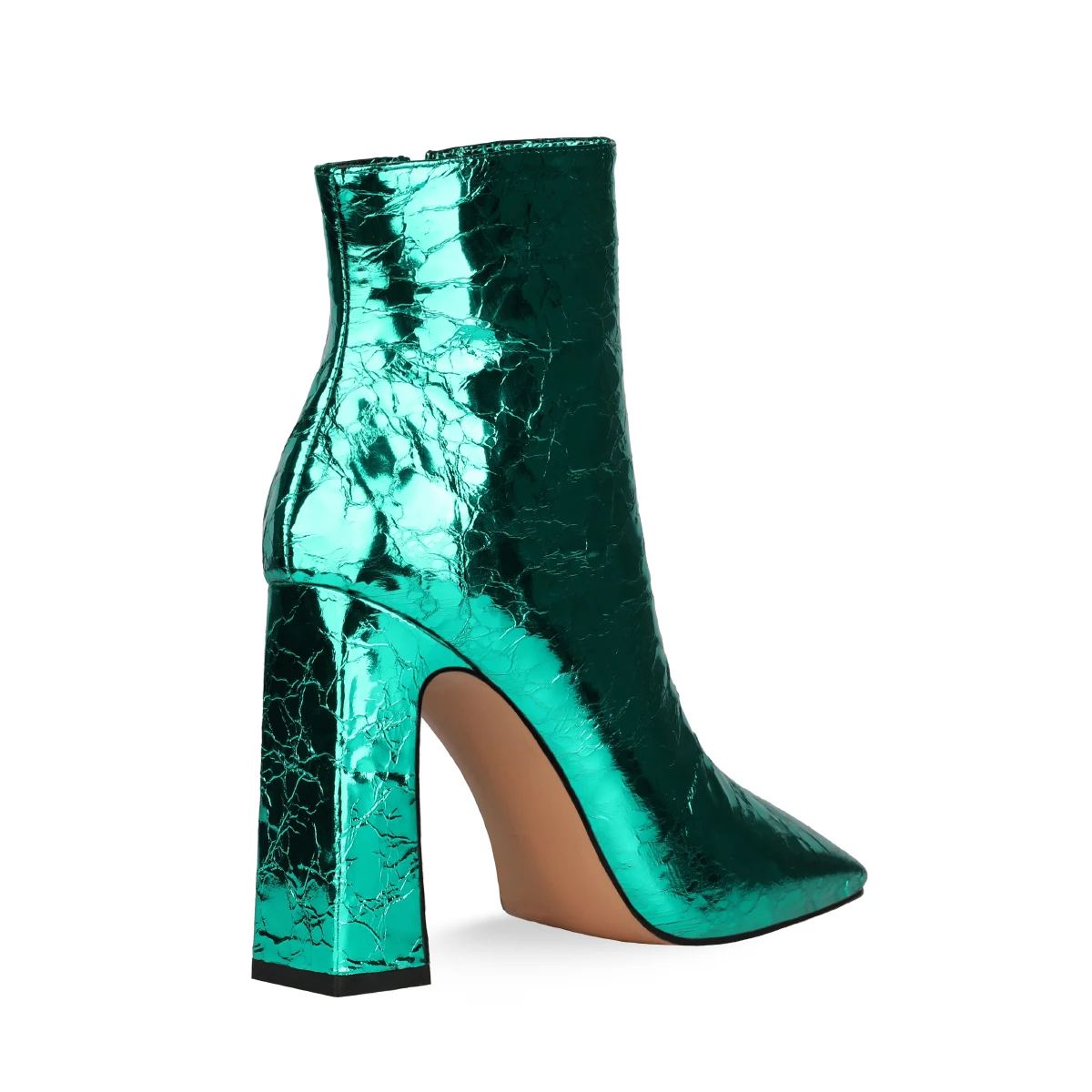 Latest Square Toe Boots Block Heels Winter Shoes for Women Red Metallic Chunky Heels Ladies Ankle Booties