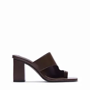 New Arrivals Customized Summer Pinch Foot Women's High Heel slippers Rome Square Head Open Toe Ladies Chunky Heels Sandals