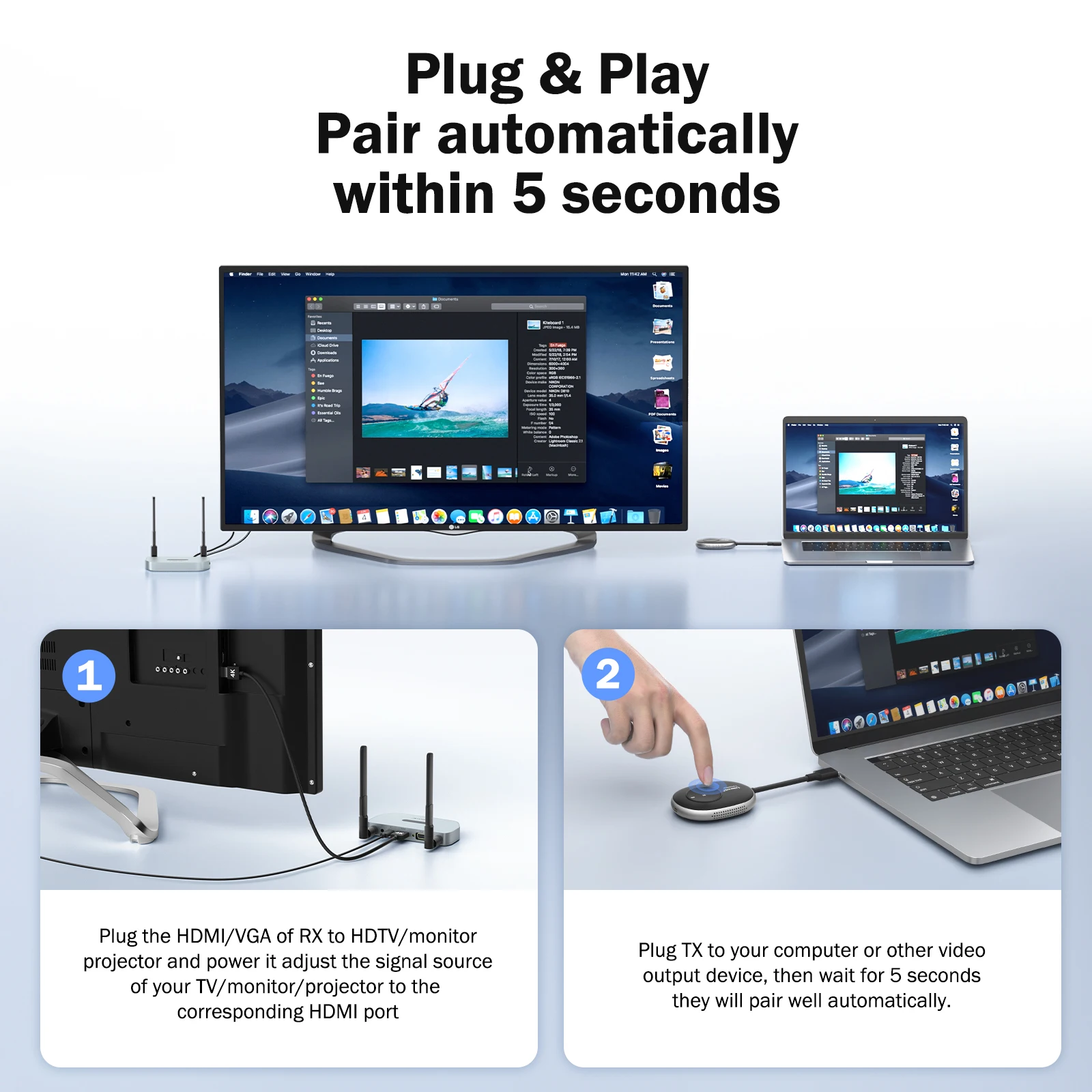 Kit Di Presentazione Con Ricevitore E Trasmettitore HDMI Wireless 1080p - Amplificatori Ed Extender Audio Video - Multimedia - Foto 10