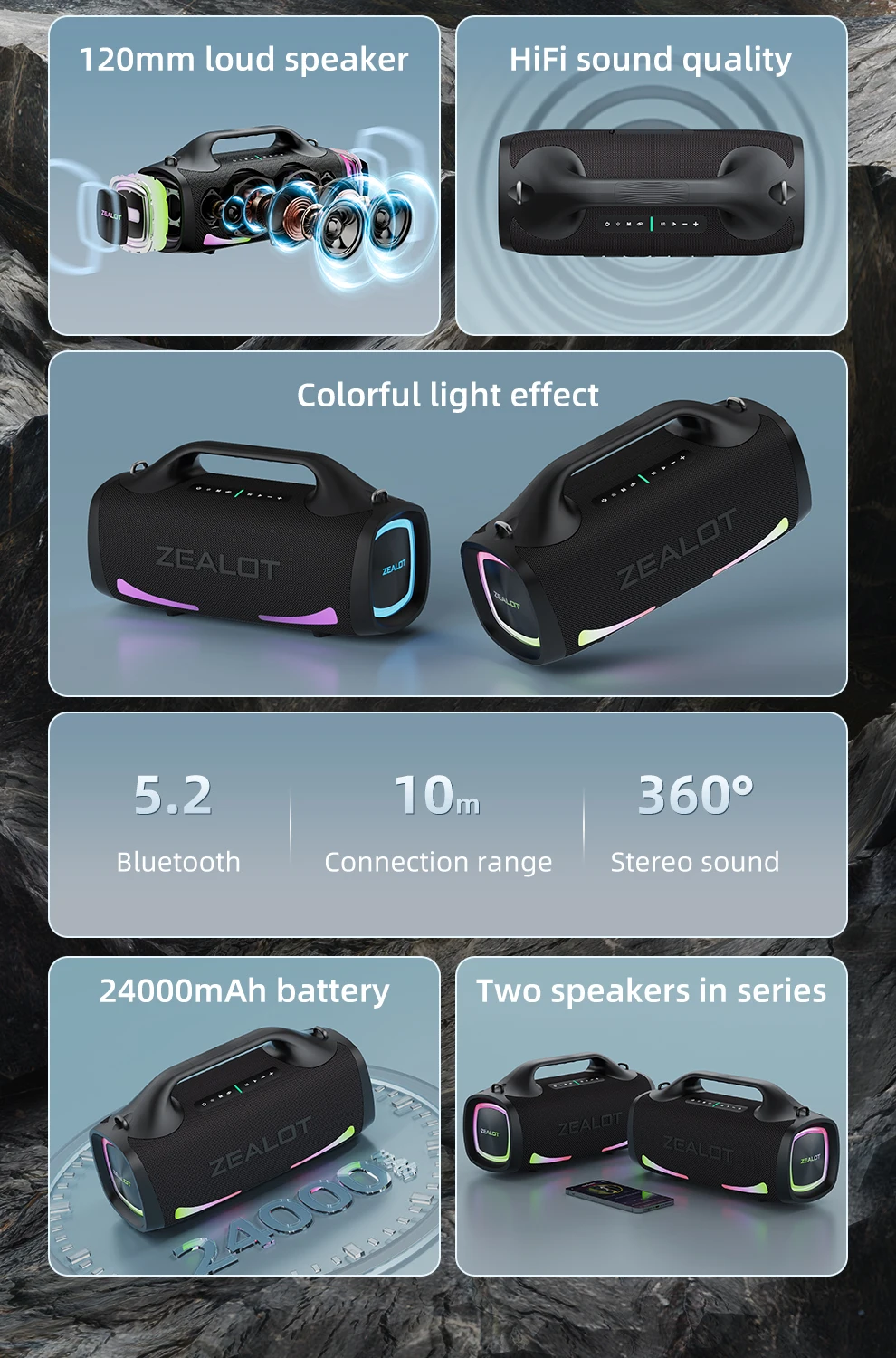 Zealot S79 Portable Bluetooth Speaker - Super Bass & LED Lights