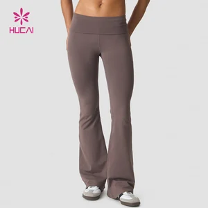 HUCAI Custom logo Polyester Spandex High Quality Low Waist Flared Legs Gym Yoga Pants Flare Leggings Women