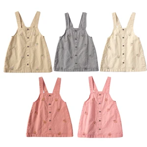 Aby Wholesale Cute Girls Pinafore Dress Natural Dye Embroidered Casual Floral Wear Casual Floral Pattern Casual Floral Pattern