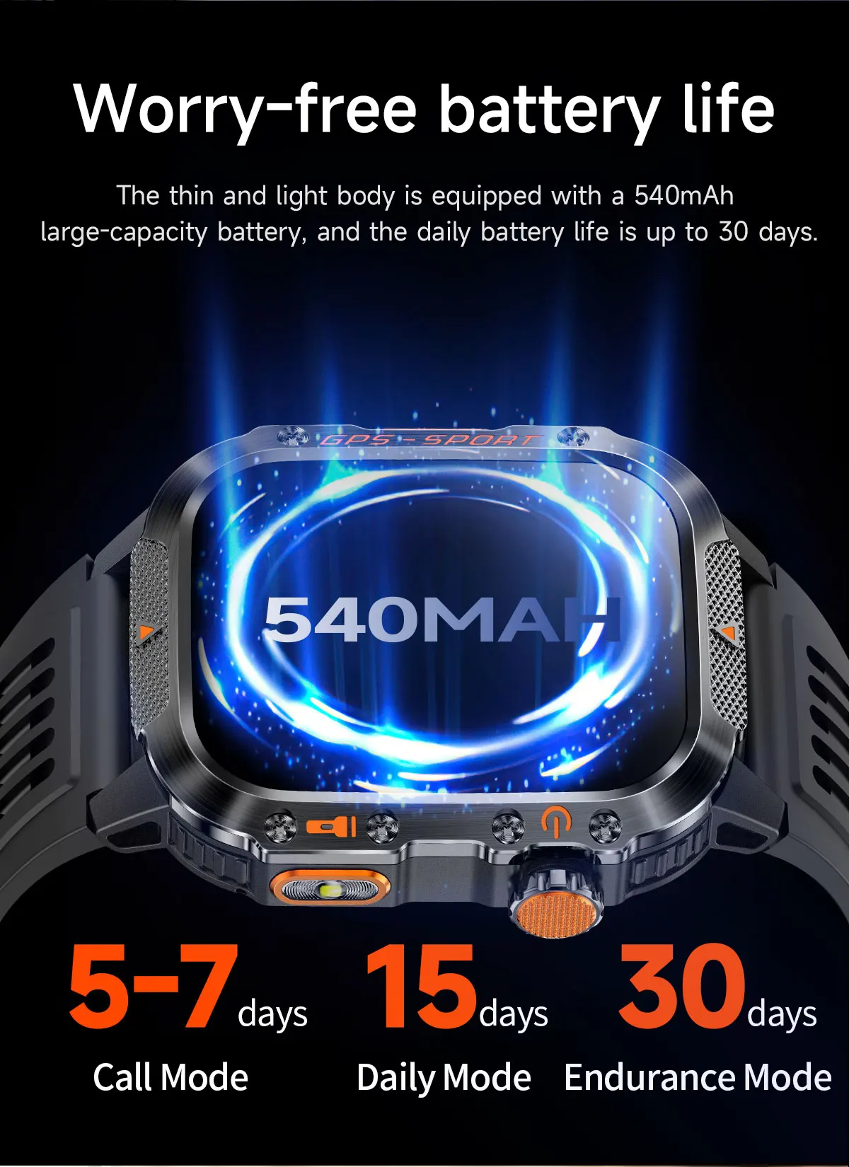 product laudtec sport flash light smart watches heart rate health monitoring gps smartwatch waterproof outdoor sports watch sb003-7
