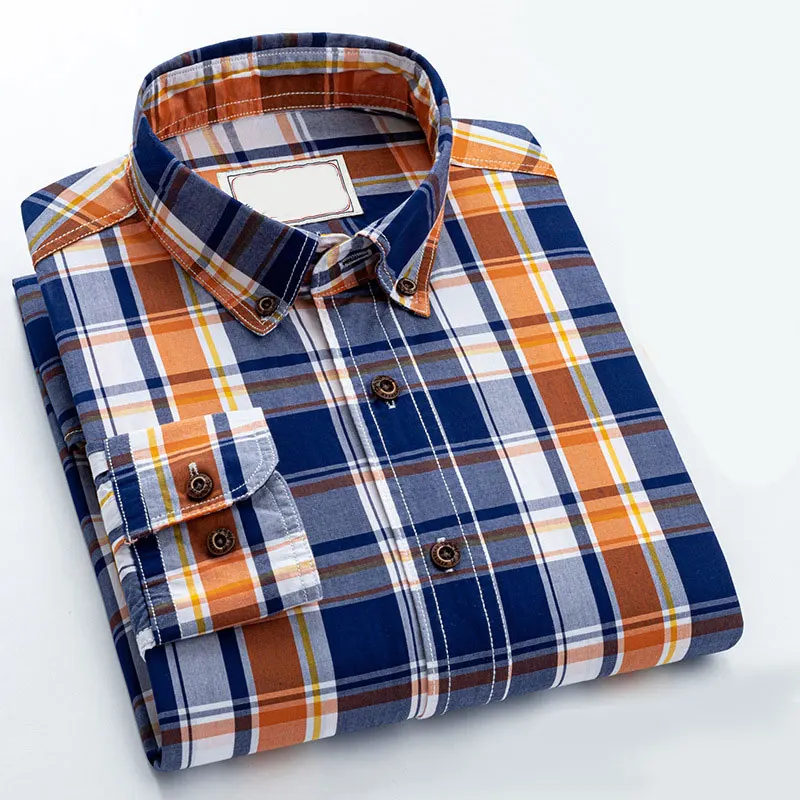 Retro British Style Button up Cotton Shirt for Men Fashion Mens Slim Fit Long Sleeve British Style Solid Color Plaid Shirt