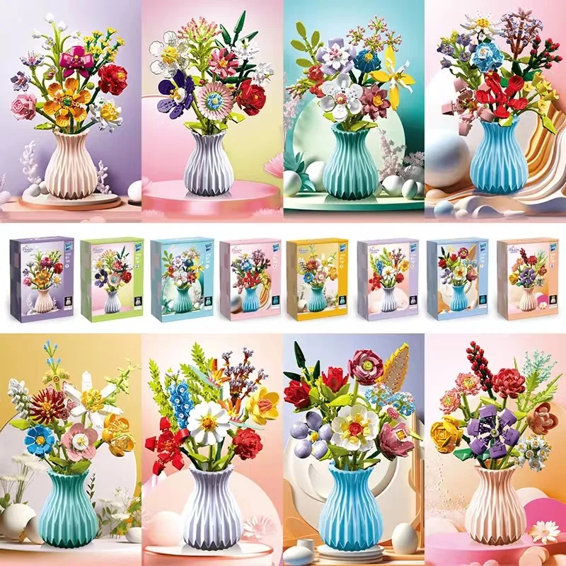 New Flower Pot Building Blocks Flowers Artificial Flower Pot Plant Children Assembling Puzzle DIY Toy Gift Household Decoration
